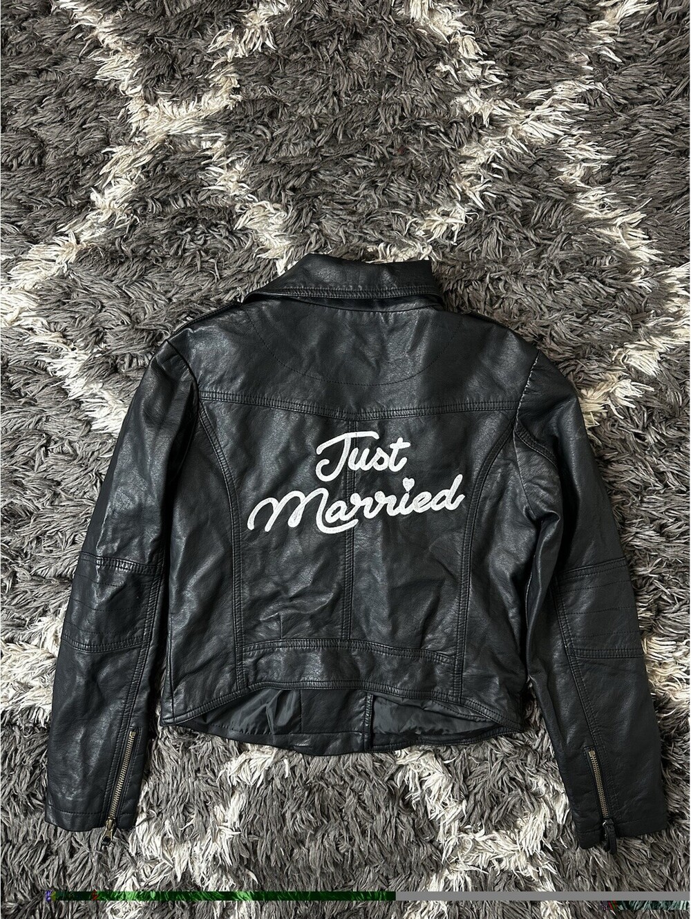 Davids Bridal Just Married Faux Leather Moto Jacket Womens Small Black Biker